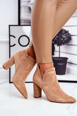 Damskie Botki Na Słupku Wycięte Khaki Bimmer