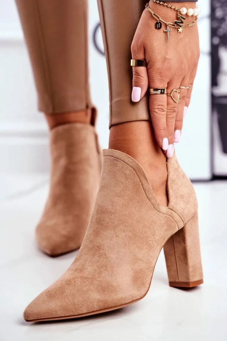 Damskie Botki Na Słupku Wycięte Khaki Voom