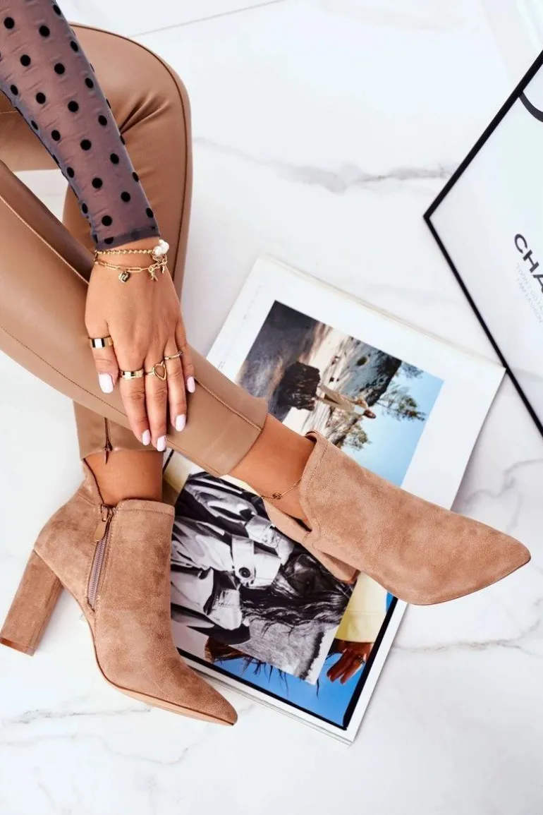 Damskie Botki Na Słupku Wycięte Khaki Voom