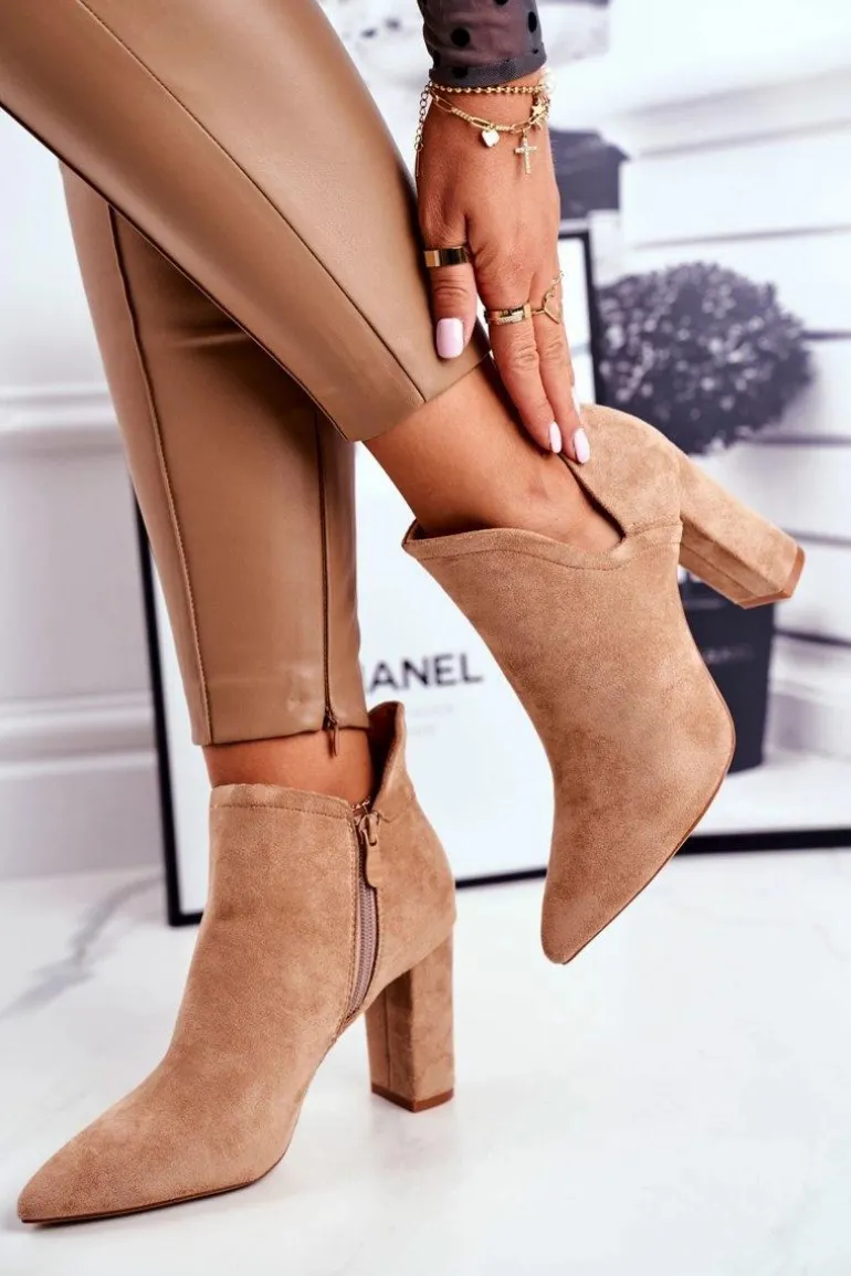 Damskie Botki Na Słupku Wycięte Khaki Voom