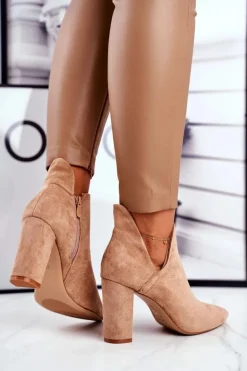 Damskie Botki Na Słupku Wycięte Khaki Voom