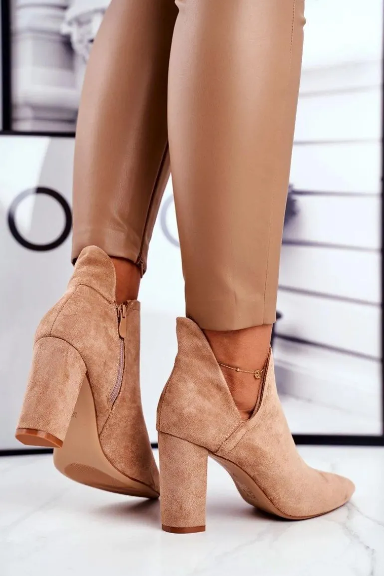 Damskie Botki Na Słupku Wycięte Khaki Voom