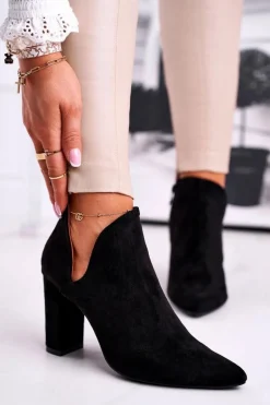 Damskie Botki Na Słupku Wycięte Czarne Voom