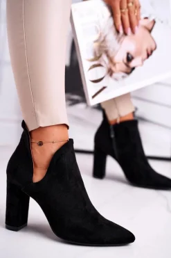 Damskie Botki Na Słupku Wycięte Czarne Voom