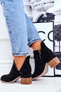 Damskie Botki Na Słupku Wycięte Czarne Mini Meliori