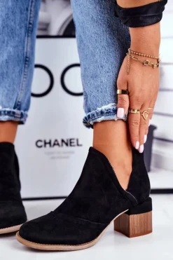 Damskie Botki Na Słupku Wycięte Czarne Mini Meliori