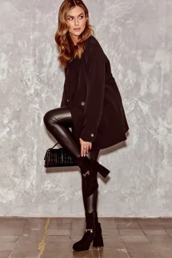 Damskie Botki Na Słupku Z Łańcuszkiem Czarne Tiselo