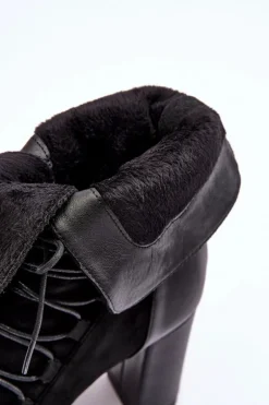 Damskie Botki Na Słupku Z Wiązaniem Czarne Artie