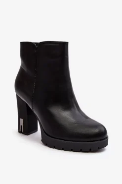 Damskie Botki Na Słupku Z Suwakiem Czarne Rasoda
