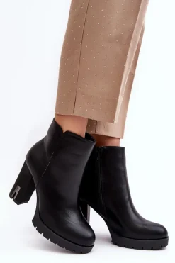 Damskie Botki Na Słupku Z Suwakiem Czarne Rasoda