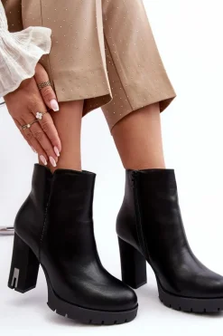 Damskie Botki Na Słupku Z Suwakiem Czarne Rasoda