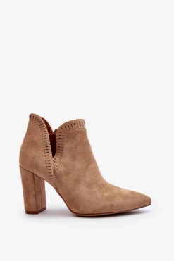 Damskie Botki Na Słupku Z Wycięciem Beżowe Kerestia