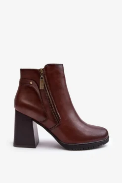 Damskie Botki Na Słupku Z Suwakami Brązowe Ryelle