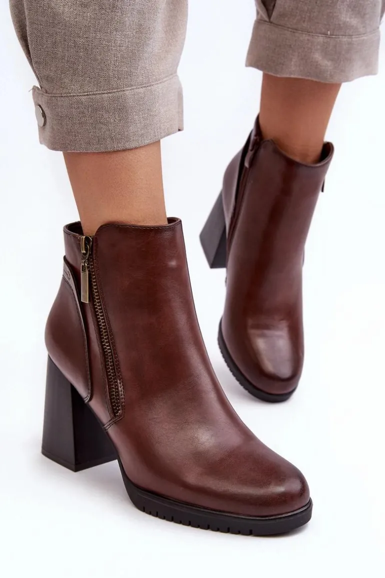 Damskie Botki Na Słupku Z Suwakami Brązowe Ryelle