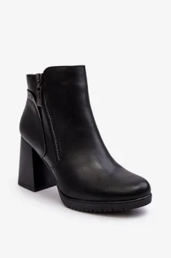 Damskie Botki Na Słupku Z Suwakami Czarne Ryelle