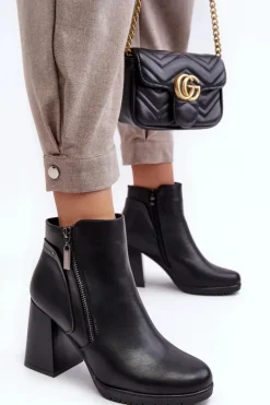 Damskie Botki Na Słupku Z Suwakami Czarne Ryelle