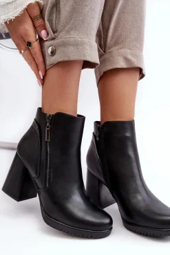 Damskie Botki Na Słupku Z Suwakami Czarne Ryelle
