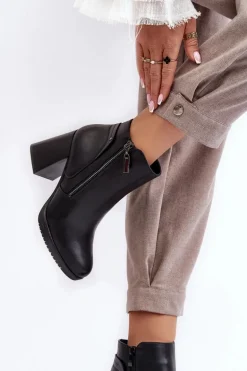 Damskie Botki Na Słupku Z Suwakami Czarne Ryelle