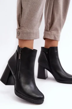 Damskie Botki Na Słupku Z Suwakami Czarne Ryelle