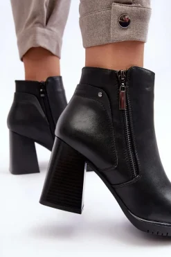 Damskie Botki Na Słupku Z Suwakami Czarne Ryelle