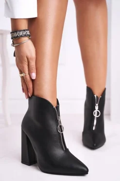 Damskie Botki Na Słupku Zamek z Przodu Czarne Save Me