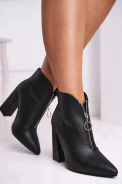 Damskie Botki Na Słupku Zamek z Przodu Czarne Save Me