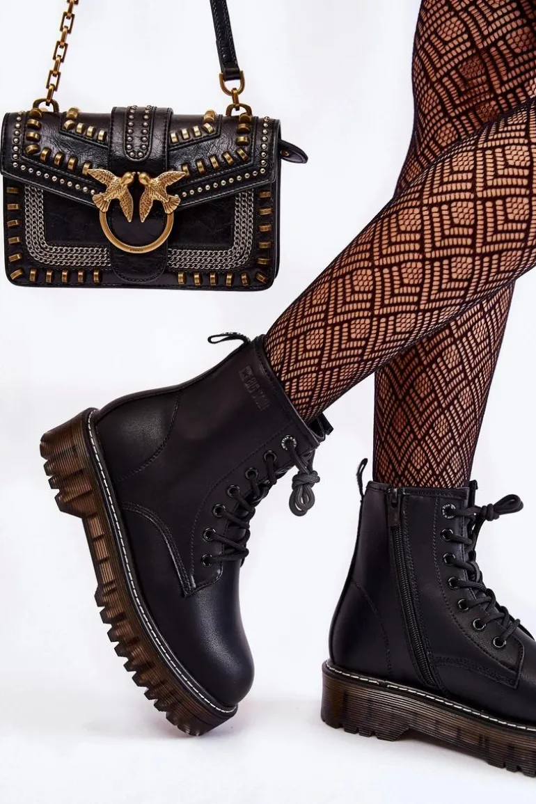 Damskie Botki Na Suwak Big Star KK274537 Czarne