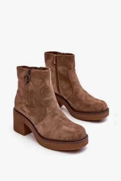 Damskie Botki Na Suwak Brązowe Romella
