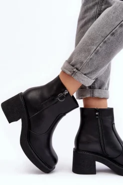 Damskie Botki Na Suwak Czarne Romella