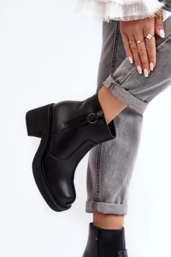 Damskie Botki Na Suwak Czarne Romella