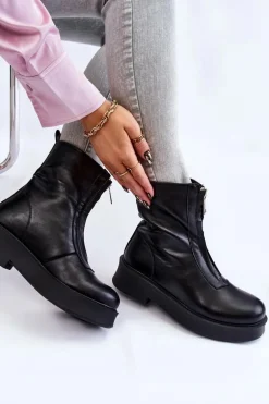 Damskie Botki Na Suwak Na Platformie Czarne Laretto