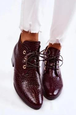 Damskie Botki Na Suwak Wzór Krokodyl Bordowe Farrah