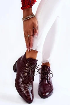 Damskie Botki Na Suwak Wzór Krokodyl Bordowe Farrah