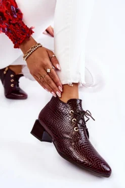 Damskie Botki Na Suwak Wzór Krokodyl Bordowe Farrah