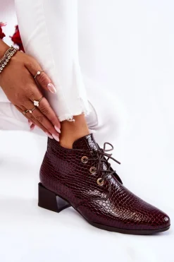 Damskie Botki Na Suwak Wzór Krokodyl Bordowe Farrah