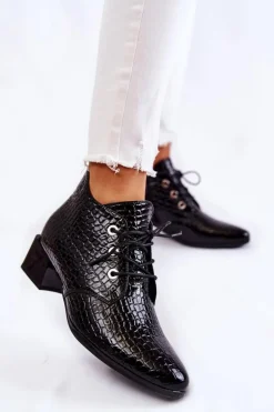 Damskie Botki Na Suwak Wzór Krokodyl Czarne Farrah