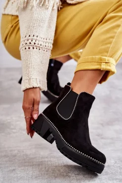 Damskie Botki Na Suwak Z Ćwiekami Czarne Afaries