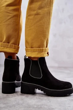 Damskie Botki Na Suwak Z Ćwiekami Czarne Afaries