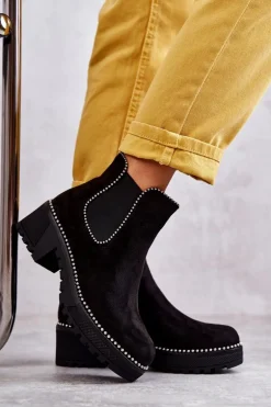 Damskie Botki Na Suwak Z Ćwiekami Czarne Afaries