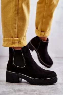 Damskie Botki Na Suwak Z Ćwiekami Czarne Afaries