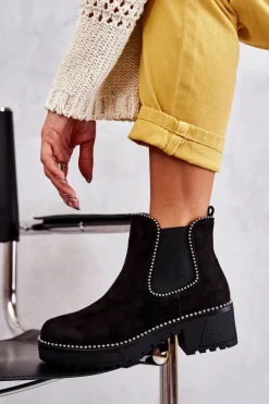 Damskie Botki Na Suwak Z Ćwiekami Czarne Afaries