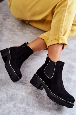 Damskie Botki Na Suwak Z Ćwiekami Czarne Afaries