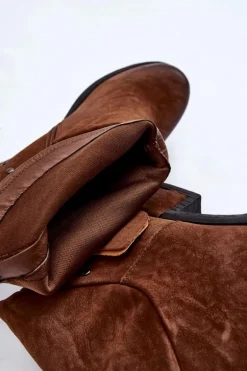 Damskie Botki Na Suwak Z Ćwiekami Brązowe Lance