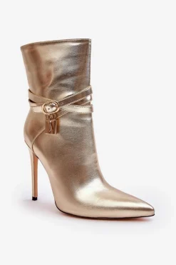 Damskie Botki Na Szpilce Z Paskami Złote Casulle