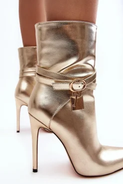 Damskie Botki Na Szpilce Z Paskami Złote Casulle