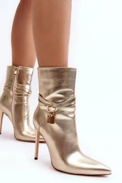 Damskie Botki Na Szpilce Z Paskami Złote Casulle