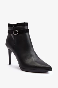 Damskie Botki Na Szpilce Z Klamrą Ocieplane Czarne Aesha