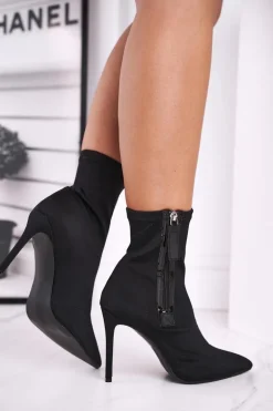 Damskie Botki Na Szpilce Lycra Czarne Release Me