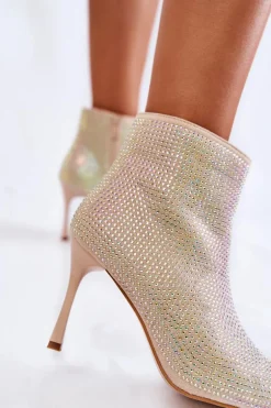 Damskie Botki Na Szpilce Z Dżetami Beżowe Irma