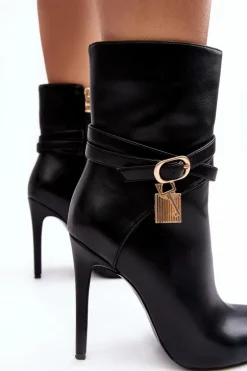 Damskie Botki Na Szpilce Z Paskami Czarne Casulle